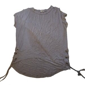 POL Gray Lace-Up Hi-Low Top Casual Short Sleeve T-Shirt Women's Size S